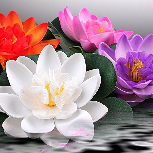Wowlife 4 Pieces Artificial Floating Water Lily/Lotus Foam Flower Pond Decor (Small)