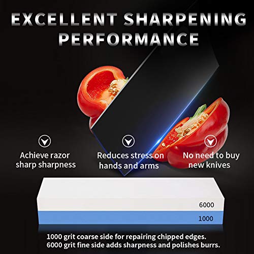 Knife Sharpening Stone Whetstone 1000/6000 Grit Water Stone Sharpener Kit 2 Sided Wet Stone Set for Kitchen Chef Pocket Knives Chisel, Bonus Non-slip Bases Holder, Flattening Stone, Angle Guide - Thumbnail 2