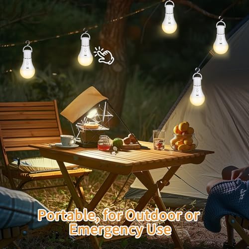 Kimjo Rechargeable Bulb with Battery - 7 W Rechargeable Bulb with Remote Control E27 USB 3 Colours Dimmable - Touch Control Outdoor Emergency Light Pack of 2