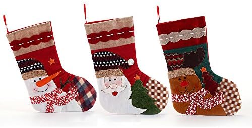 Christmas Stockings Set of 3 | Santa Reindeer Snowman Xmas Characters | With Hanging Tag by Season Essential