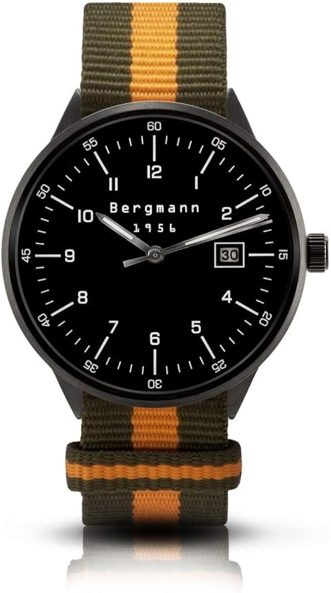 Bergmann Uhr 1956 Schwarz Oliv orange NATO Textilarmband Amazon de Uhren Bergmann Uhr 1956 Schwarz Oliv orange NATO Textilarmband Amazon de Uhren
