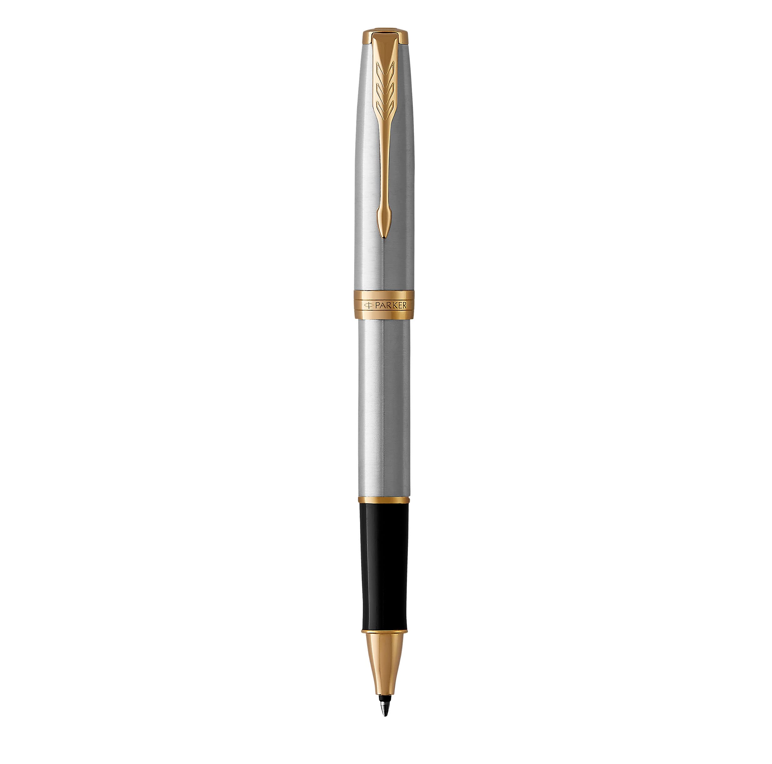 Parker Sonnet Rollerball Pen | Stainless Steel with Gold Trim | Fine Point Black Ink | Gift Box