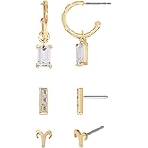 Amazon Essentials Yellow Gold Plated Brass Birthstone Stud and Hoop Set Earrings