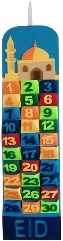 combnine 2020 Eid Hanging Countdown Calendars - Handmade Felt Ramadan Advent Calendars Eid Mubarak Candy Gift Hanging Calendars Decor for Kid Gift Party Supplies