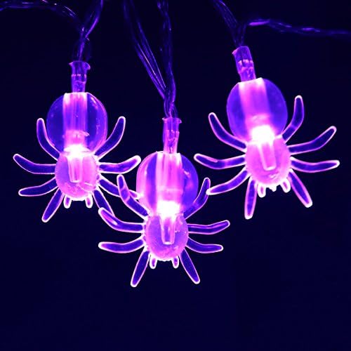 20 LED 6.9ft Purple Spider Halloween String Lights, Battery Operated Decoration String Lights for Halloween Party, Indoor, Outdoor, Home, Wreath, Window Decor