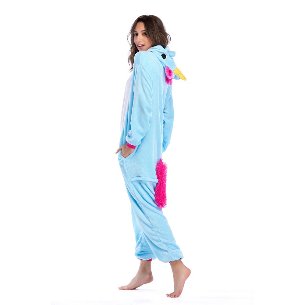 Niulun Adult Animal Pajamas, Unisex Unicorn Animal Costume Cosplay Loungewear Sleepwear Outfit For Men Women Teens-Blue (XL)