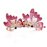 So Beauty Women's Double Flying Butterfly Shaped Rhinestone Hair Barrette Clip Accessary Pink