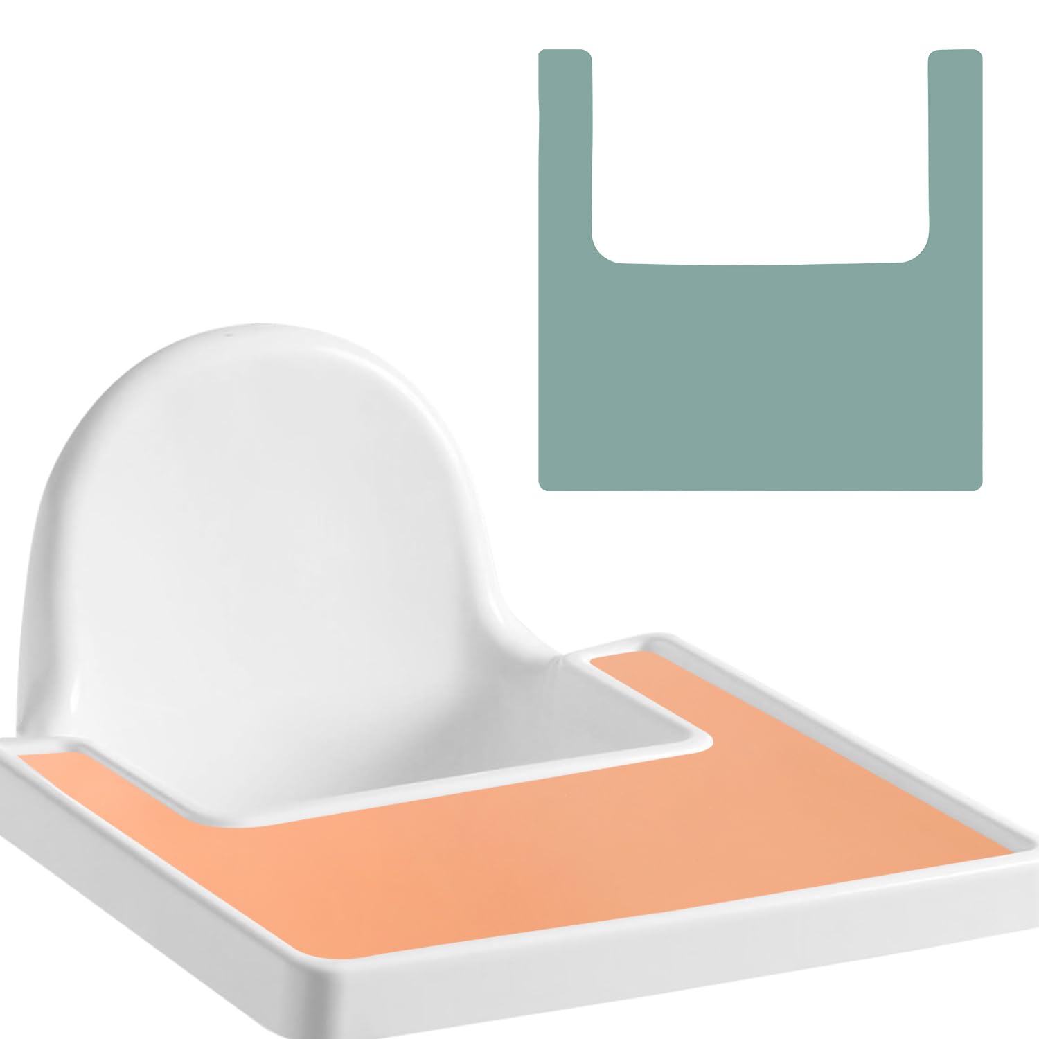 2pcs High Chair Placemat, Silicone Baby Placemat for High Chair Anti-skidding High Chair Tray Place Cover Silicone Baby Place Mats for IKEA Antilop High Chair (Apricot & Sage Color)