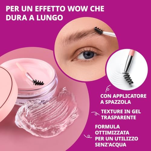 essence brow lifting gel set – Gel sopracciglia trasparente dalla texture gelatinosa – Tenuta a lunga durata – Cosmetica vegana senza profumo – Con applicatore a spazzolina – 12 g