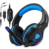 Xbox One, PS4 Gaming Headset , Headphones with Mic and LED Light for Laptop Computer,Stereo Gamer Headphones,3.5mm Wired Noise Isolation Gaming Headphones (Blue)