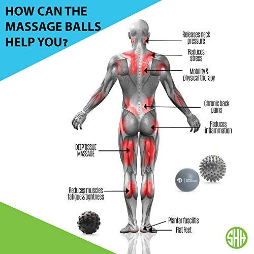 Therapeutic Massage Ball Set: Eliminate Pain! Rubber, Spikes & Foam Roller Massager Balls. Myofascial Release, Trigger Point & Plantar Fasciitis Therapy. Releases Muscle Aches: Thigh, Back, Knee, etc