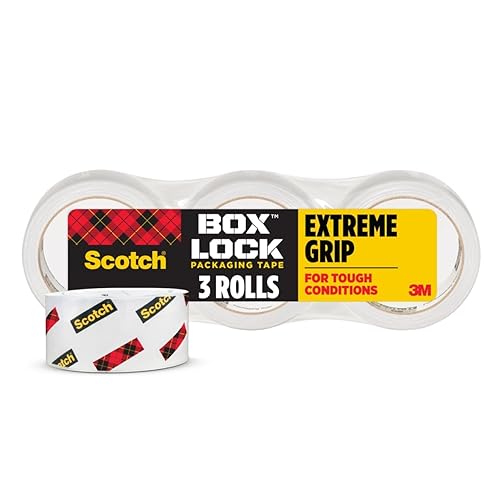Scotch Box Lock Packing Tape, Clear, Extreme Grip Moving Tape, 1.88 in. x 54.6 yd, 3 Rolls, Tape Dispenser not Included