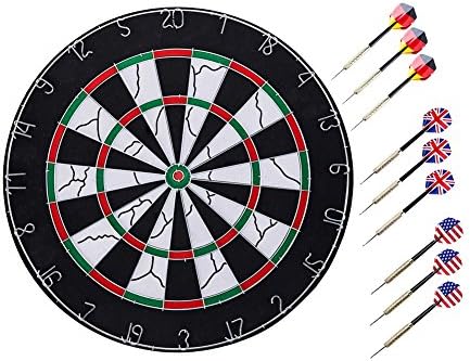 Liufanny Dartboard Professional Tournament Steel Tip Dart Board,Double-sided Flocking Dartboard, Dart Game Set with 9 Brass Darts(18 inches) (Multi)