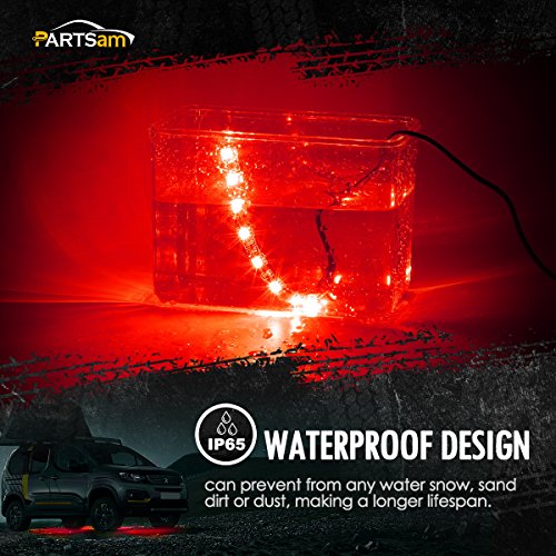 Partsam 2pcs Car Interior Under Dash Floor Decorative LED Lights Strip Red 2 x 12 15LED - Thumbnail 2
