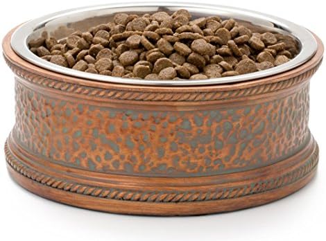Pet Junkie Madison Designer Pet Bowl, Unique Feeder for Dogs and Cats. Copper Colored with Impressed Pattern, Stainless Steel Dishwasher Safe Inner Bowl for Easy Cleaning - Medium, 36oz (4 1/2 cups)