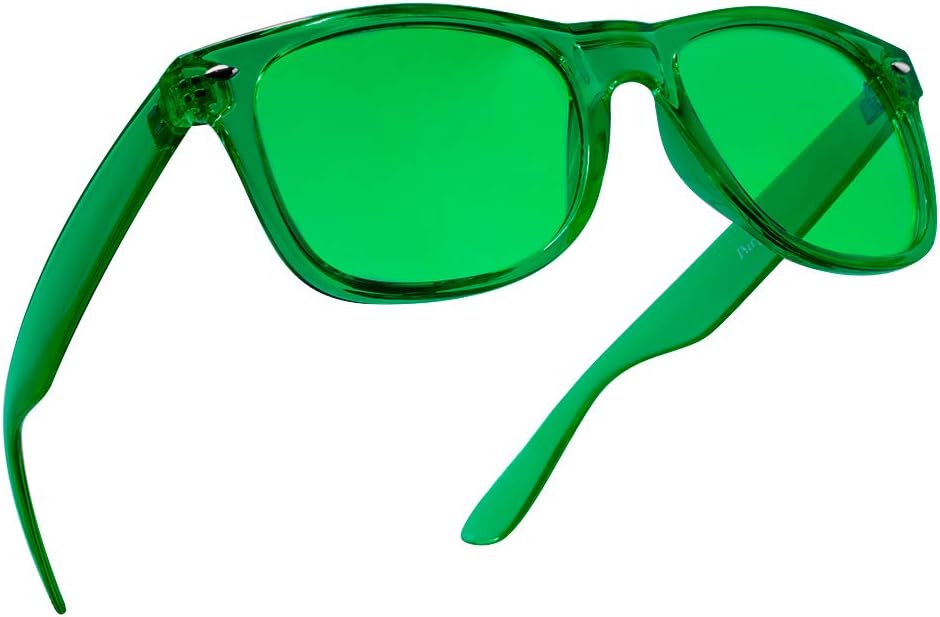 Green Color Therapy Mood Glasses by Purple Canyon | Migraine Glasses Light Therapy Chakra Healing Glasses Chromotherapy Green Colored Lenses: Health & Personal Care
