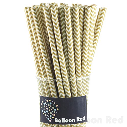 Biodegradable Paper Drinking Straws (Premium Quality), Pack of 50, Chervon - Gold