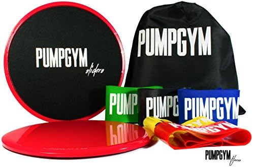 Exercise sliders and resistance bands set perfect for core workout, legs, butt or stretching therapy. Set included two gliding discs, 5 loops, and a carry bag. Tough and durable fitness equipment.