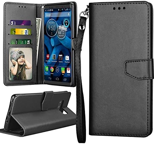 Samsung Galaxy Note 8 (2017 Release), GADGETFARMER Pu Leather Folio Wallet Flip Protective Case Cover With Kickstand Feature (Solid Black)