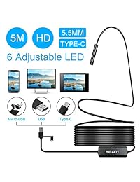 HIRALIY   Cámara de inspección con endoscopio USB C semirrígida tipo C, impermeable, con 6 luces LED ajustables para smartphone Android, tableta y PC 16.4ft