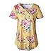 VYNCS Women Casual Floral Print Blouses Tops Short Sleeve Round Neck T Shirt Blouse Tee with Curved Hem