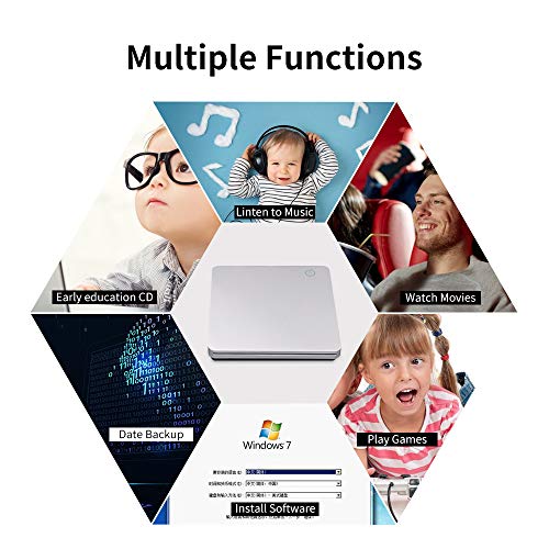 External CD DVD Drive, USB 3.0 Type-C Ultra-Slim Slot-in Portable CD DVD +/-RW Optical Drive with High Speed Compatible with PC Laptop Desktop MacBook Mac Windows 7/8.1/10 Linux OS Apple