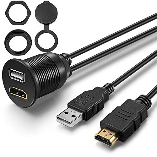 ICESPRING USB HDMI Mount Cable - 1 Meter 3ft USB and HDMI Extension Flush, Dash, Panel Mount Cable, for Car, Boat, Motorcycle