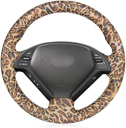 YHEGV Personalized artificial leather car steering wheel cover in handmade leopard pattern for Infiniti G25 G35 G37 2007-2013 EX35 EX37 2008-2013 Q40 Q60 2014 2015 QX50 2014 2015 2016 2017 2018