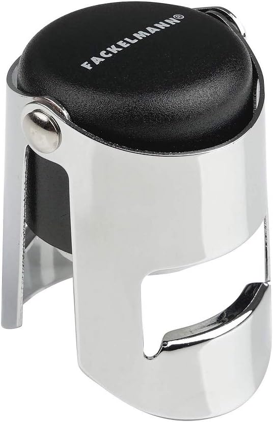 FACKELMANN Sektflaschenverschluss 3,5x5,5cm aus ABS/Metall verchromt, Kunststoff, schwarz/Silber, 5.5 x 3.5 x 3.5 cm