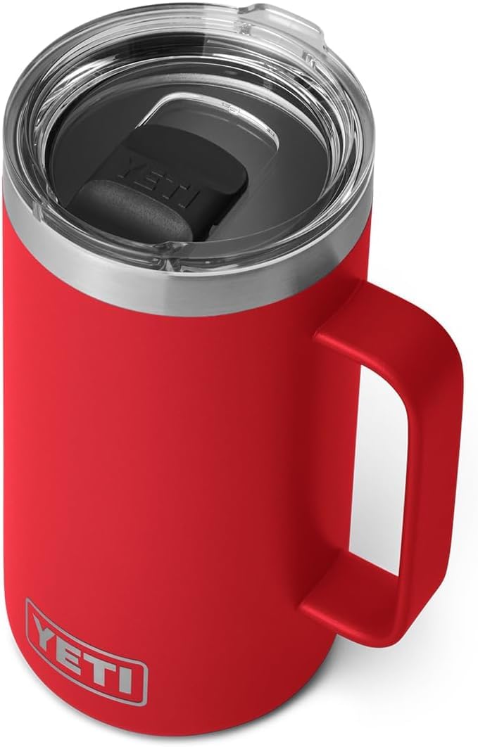 YETI Rambler Mug, Vacuum Insulated Stainless Steel Mug with Magslider Lid, Rescue Red, 24 oz (709 ml)