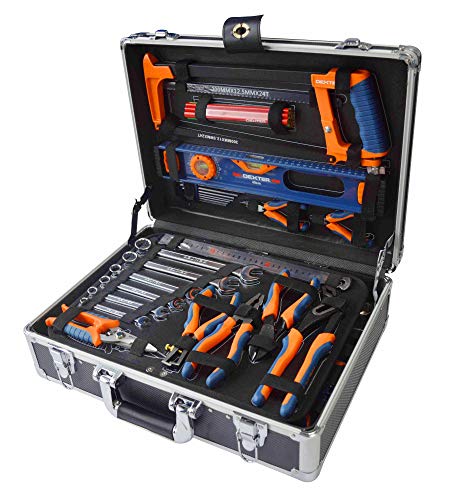 DEXTER - 130-teiliger Werkzeugkoffer - Werkzeugset - Werkzeugkasten - mit Zangen, Schlüssel, Schraubendreher, Metallsäge…