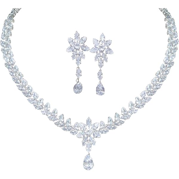 Amazon.com: Jorsnovs Luxury Silver Zircon 2pcs Bridal Jewelry Set