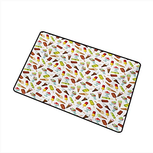 Anzhutwelve Ice Creamï¼ŒKids Floor mats Frozen Desserts in Wafer Cone Glazed Eskimo with Whipped Cream Chocolate Sundae W 16" x L 24" Kitchen Rugs Multicolor