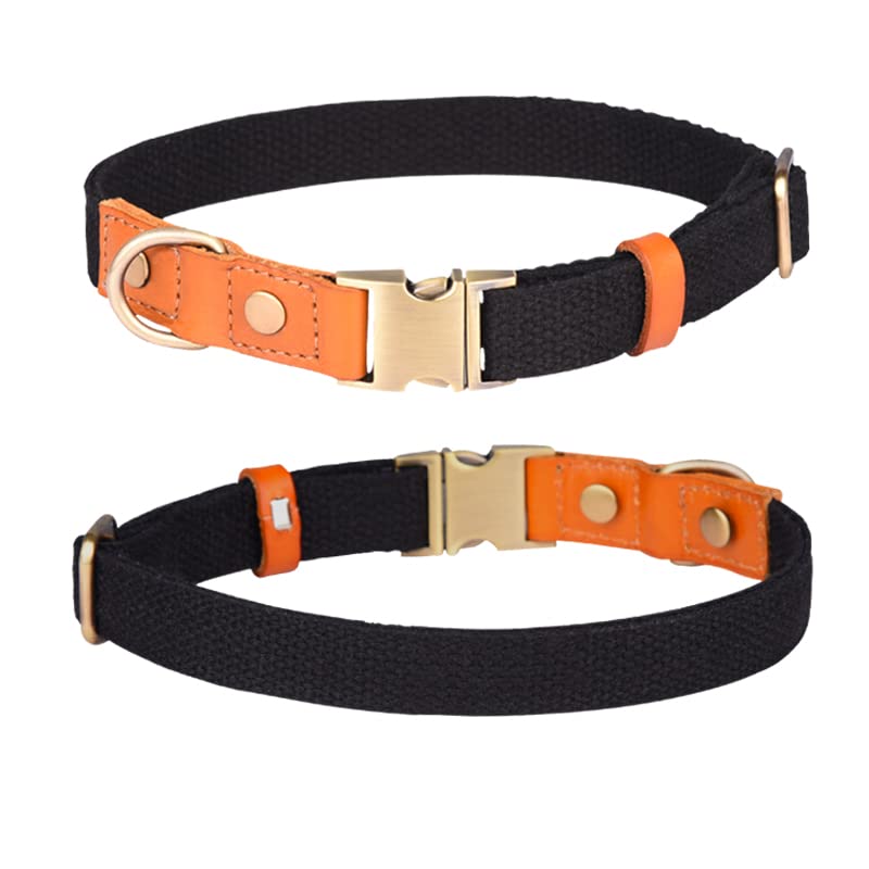 Haoyueer Nylon Dog Collar, with Metal Safety Buckle, Adjustable leather & Nylon Pet Collars for Small Medium Large Dogs (S, Black)