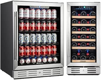 Kalamera 15-24 inch 154 Can 30 Bottle Capacity Beverage Cooler - Built in Counter or Freestanding - for Soda, Water, Beer or Wine - For Kitchen or Bar with Blue Interior Light