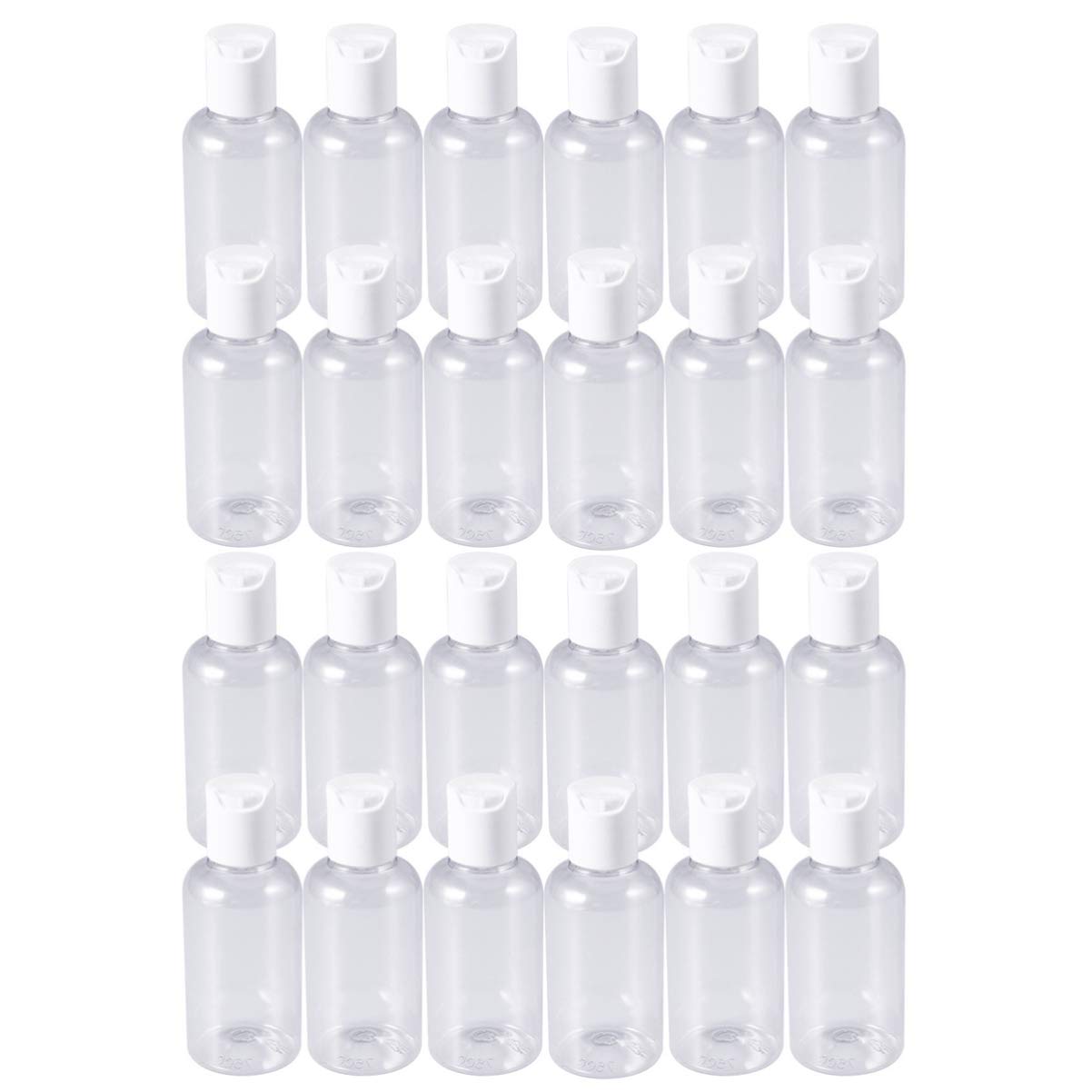Mobestech 24pcs 60ml Empty Plastic Bottles Disc Cap Refillable Clear Bottles Shampoo Soap Lotion Container for Travel Business Trip
