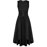 Scarlet Darkness Women Renaissance Costume Underbust Pirate Peasant High Low Dress with Pockets
