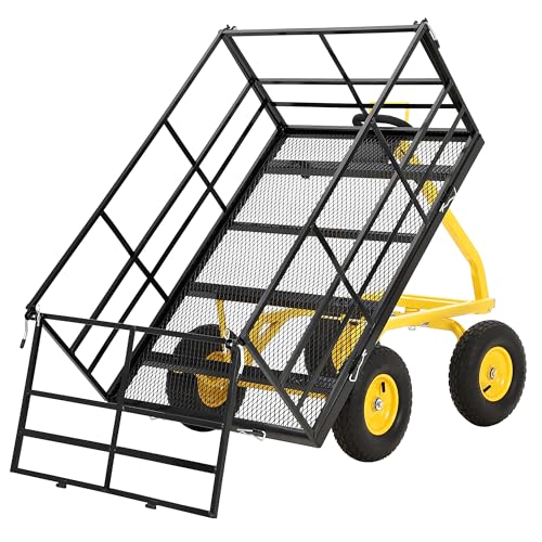 Garvee 1500 LB Garden Dump Cart with 13 in All Terrain Tires, 3-in-1 Yard Wagon Cart with Removable Side Panels, Heavy Duty Outdoor Metal Utility Wagon Yard Trailer for Outdoor Lawn, Yard, Backyard