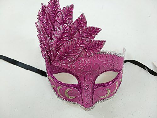 Classic Elegant Decorative Venetian Style Hot Pink Sliver Lining w/ Glitter Face Mask