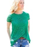 All Beauty Women Sheer Floral Lace Crochet Shirt ON SALE! Flowing Shirts for all Sizes With Plus Size Lace Shirt (Large, Green)