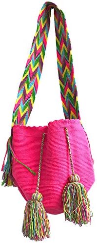 Colombian WAYUU Mochila - Women - Handbag - Crossbag - Finest Quality - 100% Hand Made - Pink - Multicolor - Shoulder - Crossbody - Bag - Woven - Ethnic - Bucket - Style