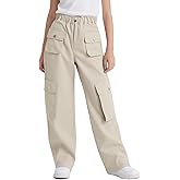 Cromoncent Girls High Waist Baggy Cargo Pants Y2k Wide Leg Pants with Pockets, 4-14 Years