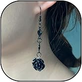 Gothic Dark Rose Dangle Earrings for Women Crow Crystal Dangle Earrings Cross Heart Goth Drop Earrings Black Rose Dangle Drop Earrings Punk Halloween Earrings Goth Fashion Jewelry