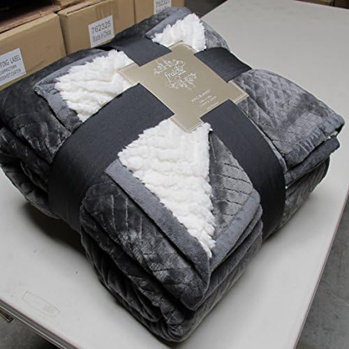Sherpa Flannel Plush Quilted Blanket -Luxurious Large Warm Thick(Queen/Full, Grey)