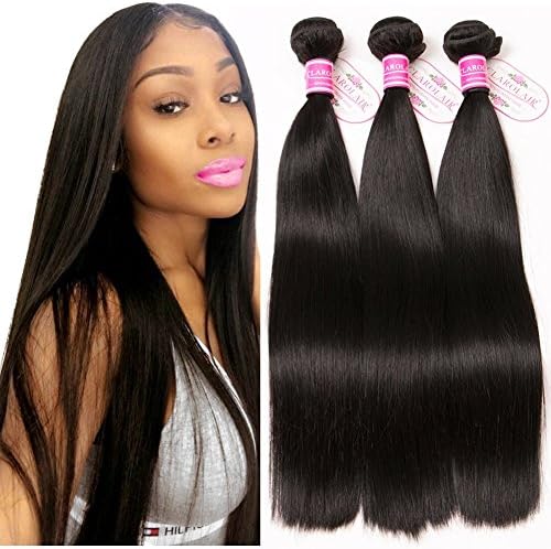 ClAROLAIR Unprocessed Brazilian Hair Bundles Brazilian Straight Hair 3 Bundles 8A Straight Human Hair Bundles Natual Black Color 300g Total 10 12 14 Inch