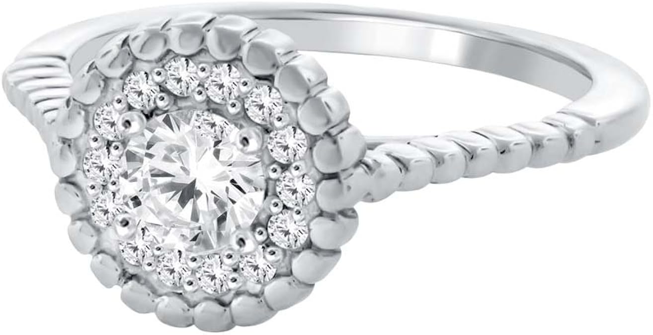 Silver Gems Factory Forever 14K White Gold Over Simulated Diamond Halo