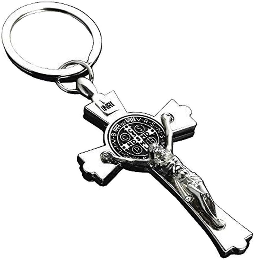 Silver Jesus Cross Crucifix Charm Metal Keychain Car Key