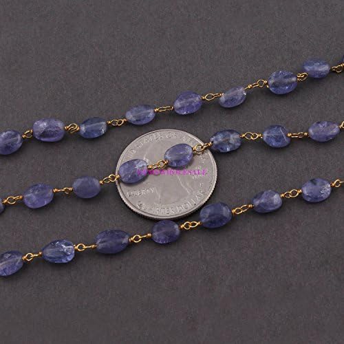 Christmas Sale 25 Feet Tanzanite 7mm-8mm Smooth Oval Beads Beads Rosary Style Beaded Chain - Tenzanite Beads Wire Wrapped 925 Sterling Powered by GEMSWHOLESALE
