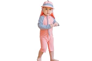BEST FOR ALL Baby Boys Girls Swimsuit Dinosaur Rash Guard Sun Protection Set Kids One Piece Zipper Bathing Suit Swimwear with Hat