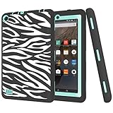 Fire 7 2015 Case, Pandawell Hybrid Heavy Duty Rugged Shockproof Cover for Amazon Fire (5th Generation - 2015 release) 7.0 Inch Tablet - Zebra Strip